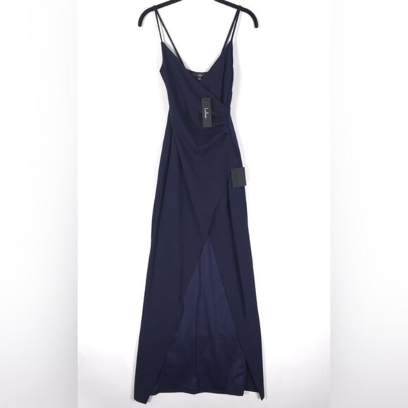 NWT Lulus Sweetest Admirer Navy Blue Ruched Surplice Maxi Dress Classy Size‎ XS - Picture 7 of 15